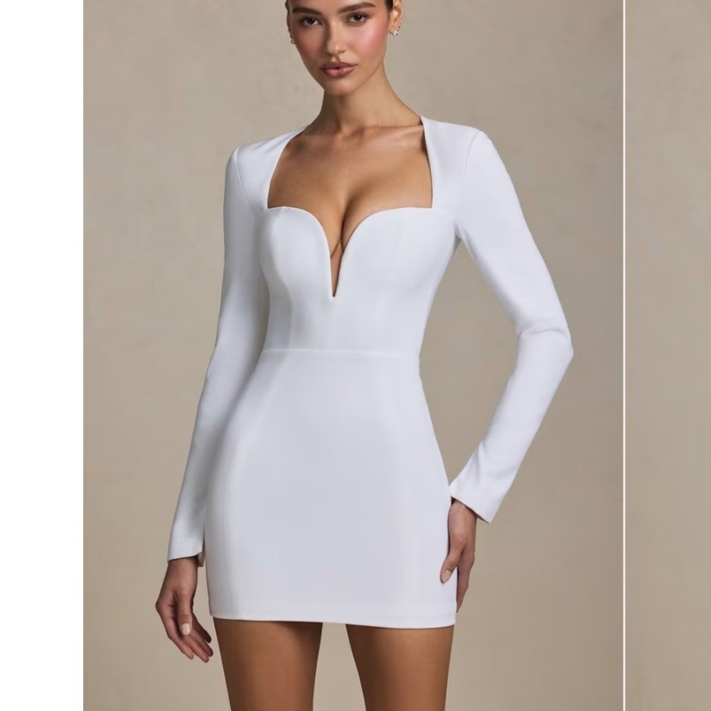 Oh Polly Adelia White Heart Cut Out Bodycon Mini Dress Bridal US 4 NEW going out - Picture 2 of 10